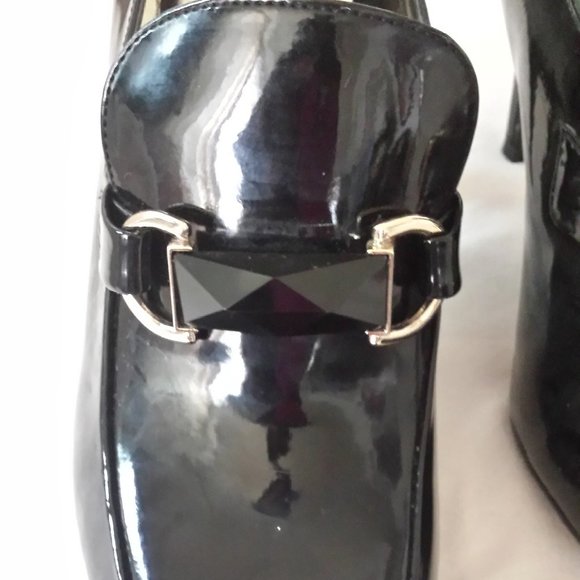 NEW ANN MARINO Shoes, Black Diamond Patent Leather 3 Inch 9.5 M - Picture 1 of 5